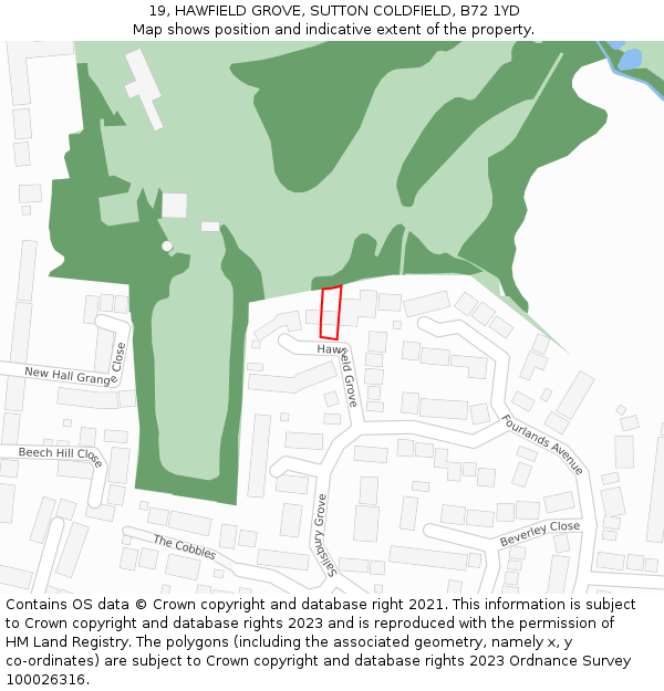 19, HAWFIELD GROVE, SUTTON COLDFIELD, B72 1YD: Location map and indicative extent of plot