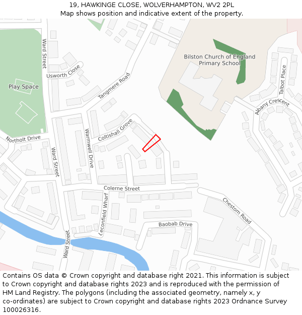 19, HAWKINGE CLOSE, WOLVERHAMPTON, WV2 2PL: Location map and indicative extent of plot