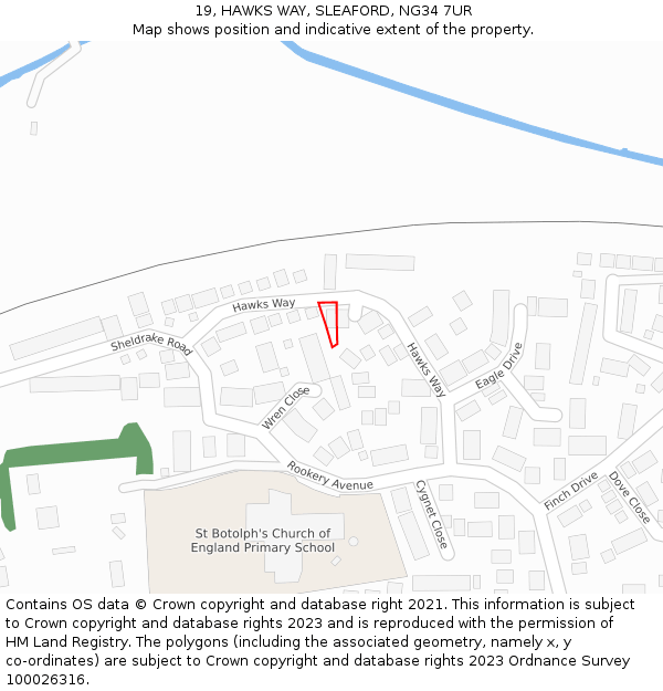19, HAWKS WAY, SLEAFORD, NG34 7UR: Location map and indicative extent of plot