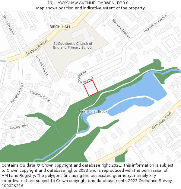 19, HAWKSHAW AVENUE, DARWEN, BB3 0HU: Location map and indicative extent of plot