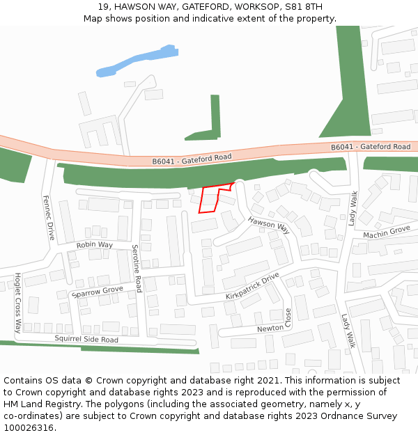 19, HAWSON WAY, GATEFORD, WORKSOP, S81 8TH: Location map and indicative extent of plot
