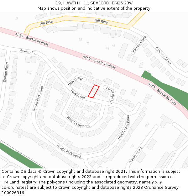 19, HAWTH HILL, SEAFORD, BN25 2RW: Location map and indicative extent of plot