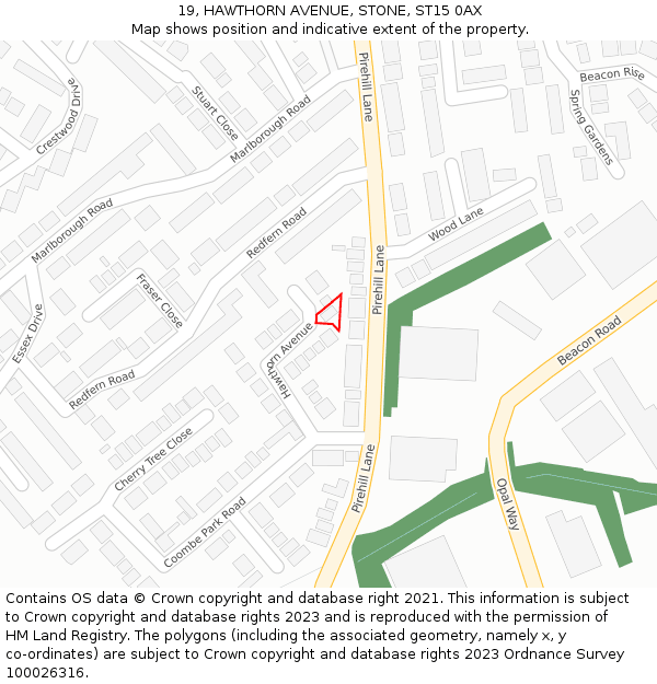 19, HAWTHORN AVENUE, STONE, ST15 0AX: Location map and indicative extent of plot