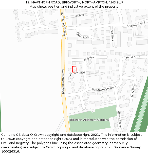 19, HAWTHORN ROAD, BRIXWORTH, NORTHAMPTON, NN6 9WP: Location map and indicative extent of plot