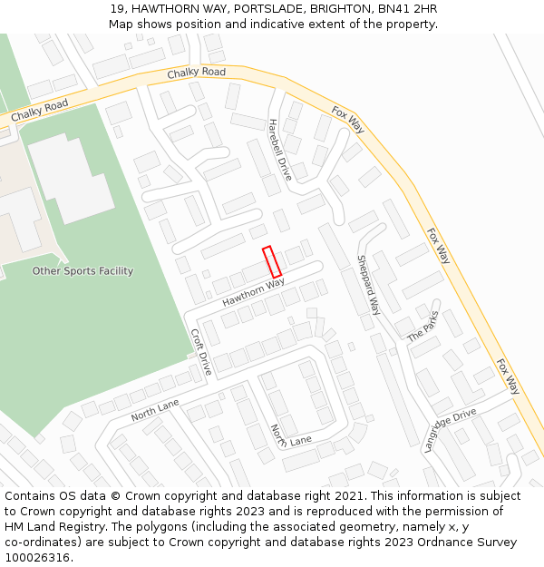 19, HAWTHORN WAY, PORTSLADE, BRIGHTON, BN41 2HR: Location map and indicative extent of plot