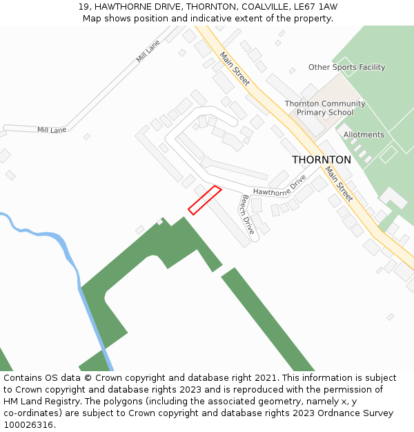 19, HAWTHORNE DRIVE, THORNTON, COALVILLE, LE67 1AW: Location map and indicative extent of plot