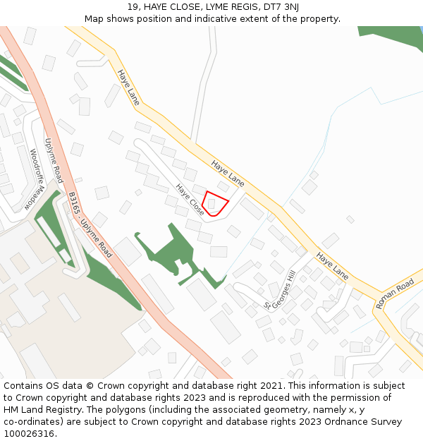 19, HAYE CLOSE, LYME REGIS, DT7 3NJ: Location map and indicative extent of plot