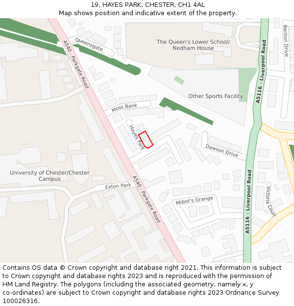 19, HAYES PARK, CHESTER, CH1 4AL: Location map and indicative extent of plot