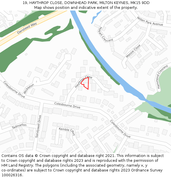 19, HAYTHROP CLOSE, DOWNHEAD PARK, MILTON KEYNES, MK15 9DD: Location map and indicative extent of plot