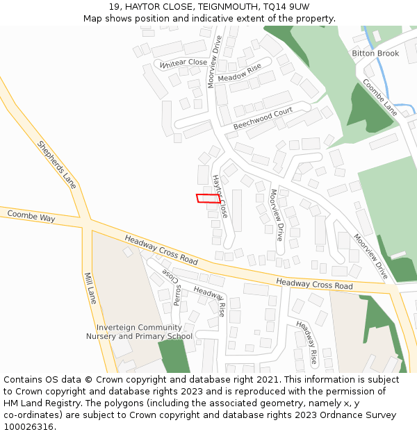 19, HAYTOR CLOSE, TEIGNMOUTH, TQ14 9UW: Location map and indicative extent of plot