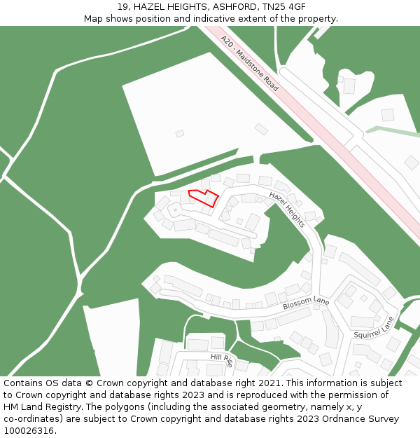 19, HAZEL HEIGHTS, ASHFORD, TN25 4GF: Location map and indicative extent of plot