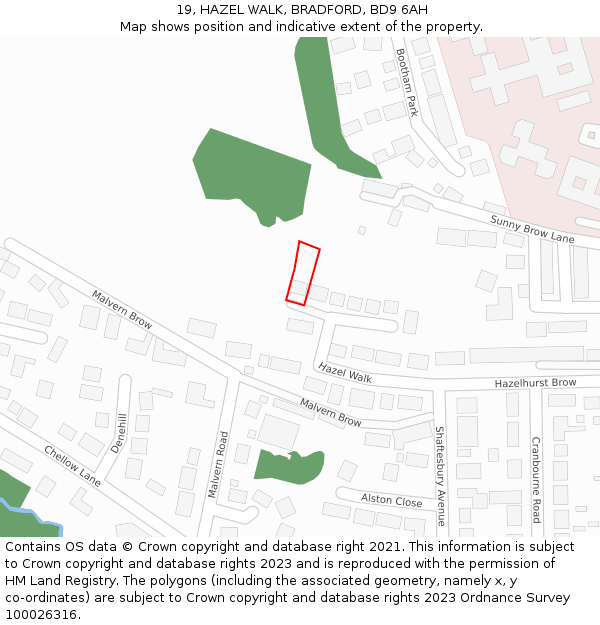 19, HAZEL WALK, BRADFORD, BD9 6AH: Location map and indicative extent of plot