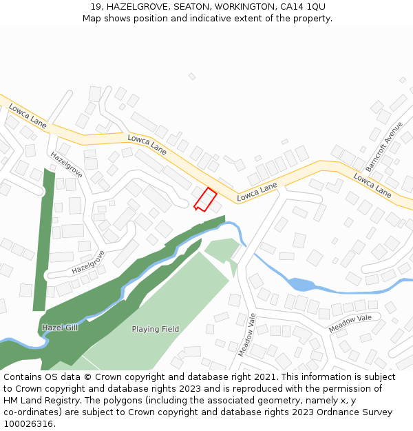19, HAZELGROVE, SEATON, WORKINGTON, CA14 1QU: Location map and indicative extent of plot