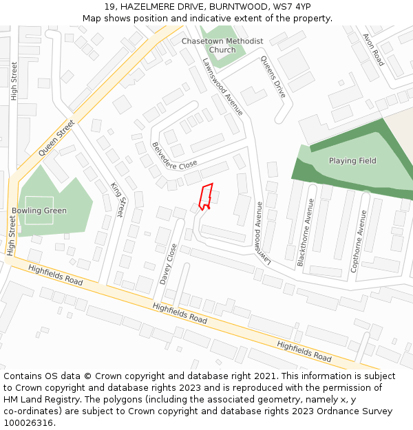 19, HAZELMERE DRIVE, BURNTWOOD, WS7 4YP: Location map and indicative extent of plot