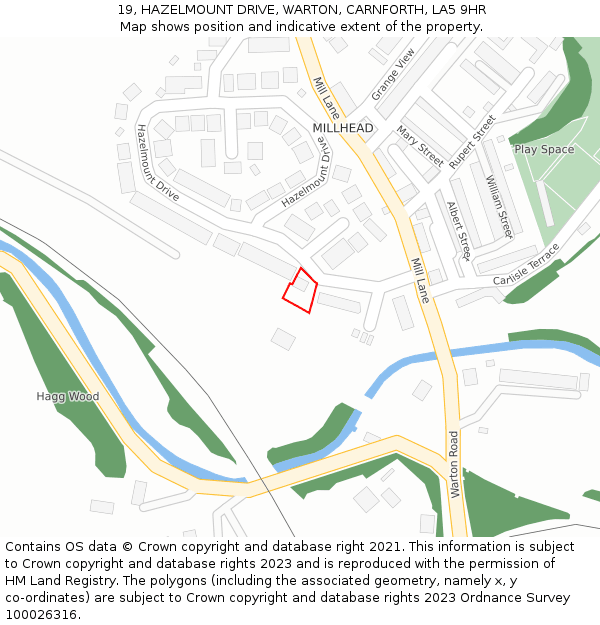 19, HAZELMOUNT DRIVE, WARTON, CARNFORTH, LA5 9HR: Location map and indicative extent of plot