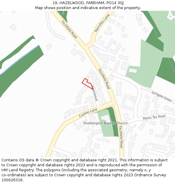 19, HAZELWOOD, FAREHAM, PO14 3QJ: Location map and indicative extent of plot