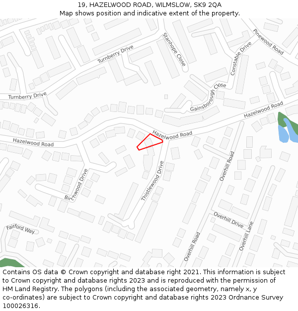 19, HAZELWOOD ROAD, WILMSLOW, SK9 2QA: Location map and indicative extent of plot