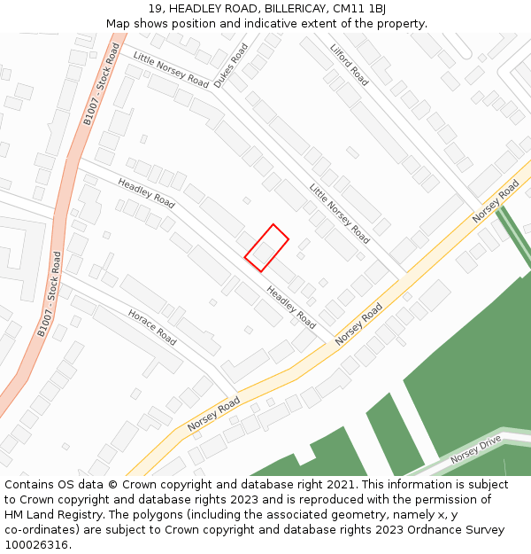 19, HEADLEY ROAD, BILLERICAY, CM11 1BJ: Location map and indicative extent of plot