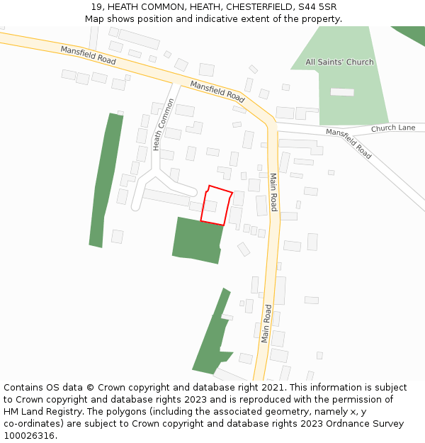 19, HEATH COMMON, HEATH, CHESTERFIELD, S44 5SR: Location map and indicative extent of plot