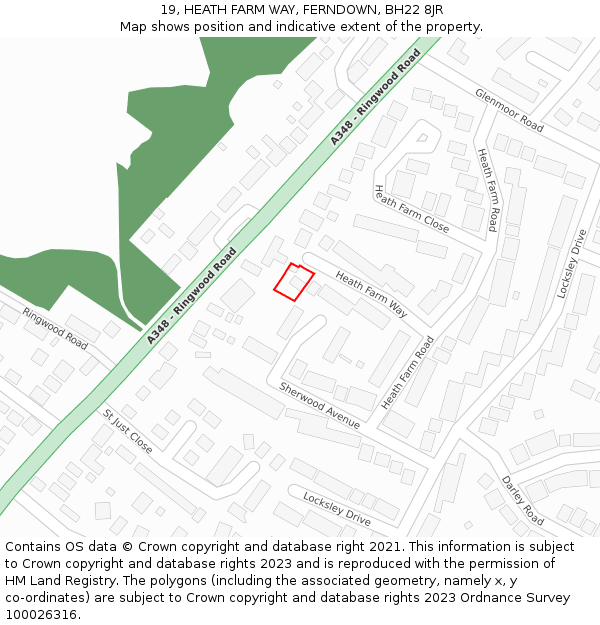 19, HEATH FARM WAY, FERNDOWN, BH22 8JR: Location map and indicative extent of plot