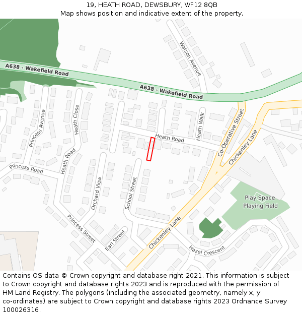 19, HEATH ROAD, DEWSBURY, WF12 8QB: Location map and indicative extent of plot