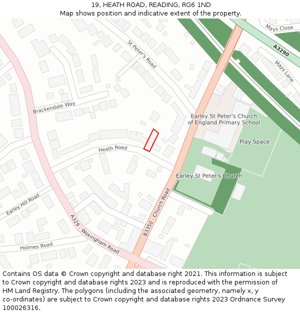 19, HEATH ROAD, READING, RG6 1ND: Location map and indicative extent of plot