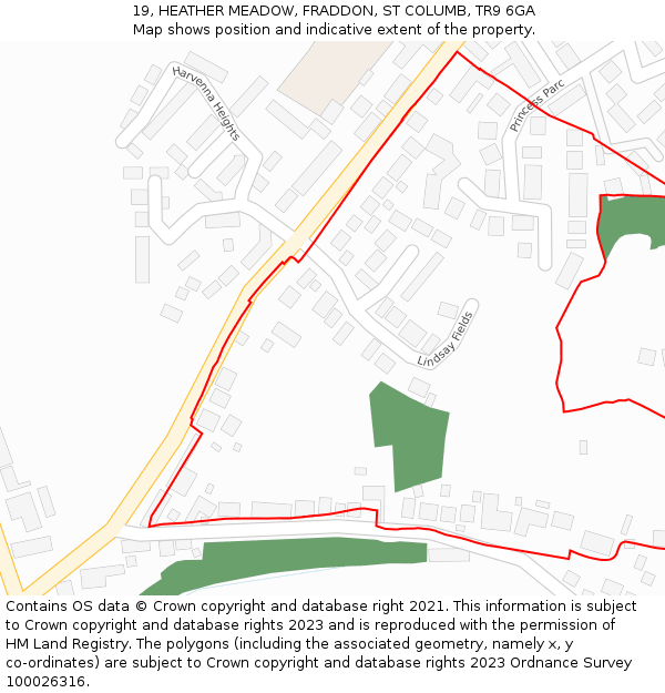 19, HEATHER MEADOW, FRADDON, ST COLUMB, TR9 6GA: Location map and indicative extent of plot