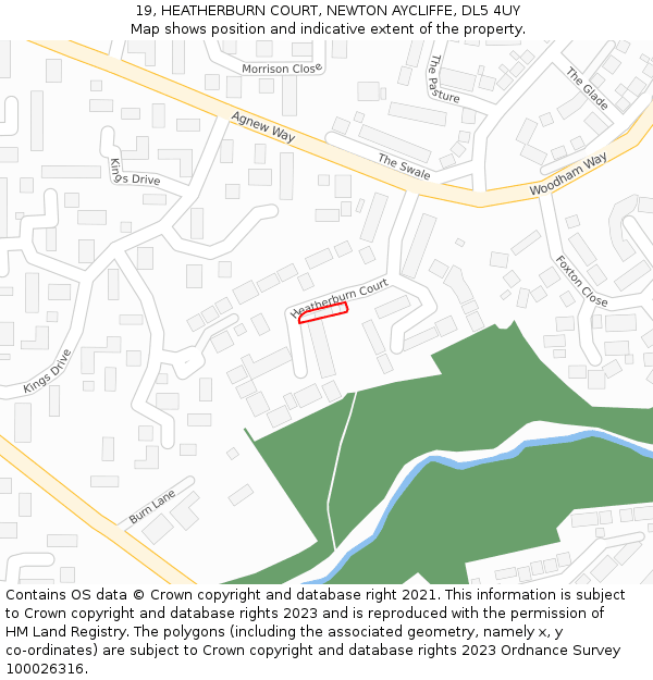 19, HEATHERBURN COURT, NEWTON AYCLIFFE, DL5 4UY: Location map and indicative extent of plot