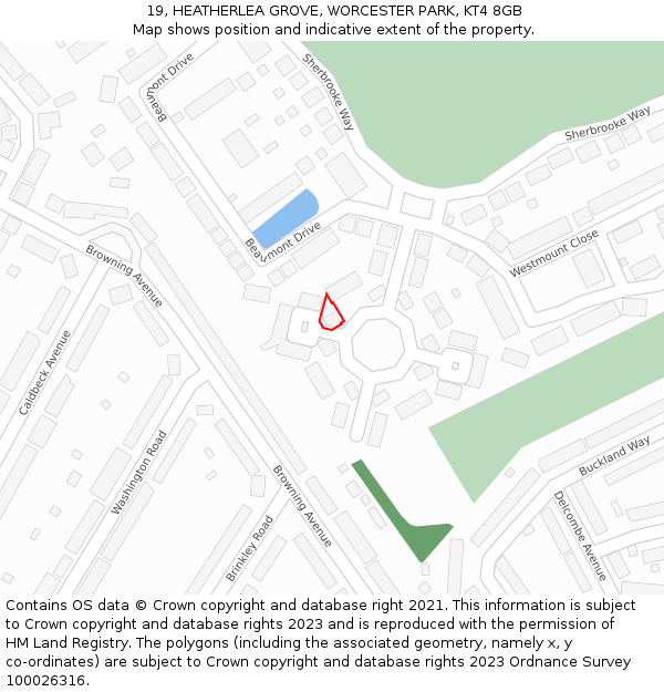 19, HEATHERLEA GROVE, WORCESTER PARK, KT4 8GB: Location map and indicative extent of plot