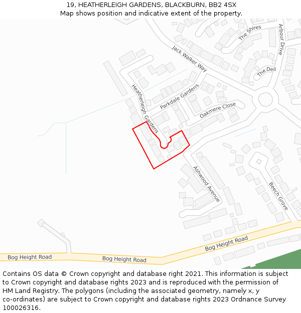 19, HEATHERLEIGH GARDENS, BLACKBURN, BB2 4SX: Location map and indicative extent of plot