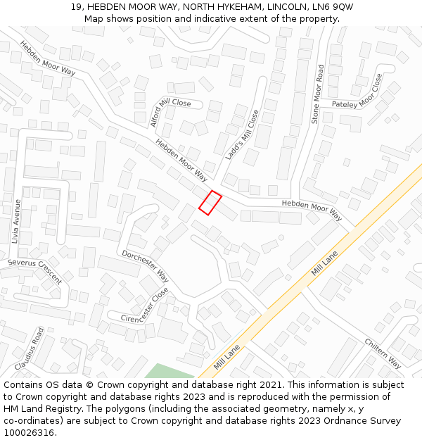 19, HEBDEN MOOR WAY, NORTH HYKEHAM, LINCOLN, LN6 9QW: Location map and indicative extent of plot