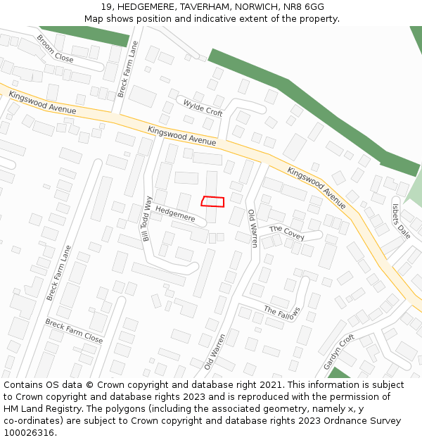 19, HEDGEMERE, TAVERHAM, NORWICH, NR8 6GG: Location map and indicative extent of plot