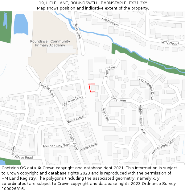 19, HELE LANE, ROUNDSWELL, BARNSTAPLE, EX31 3XY: Location map and indicative extent of plot