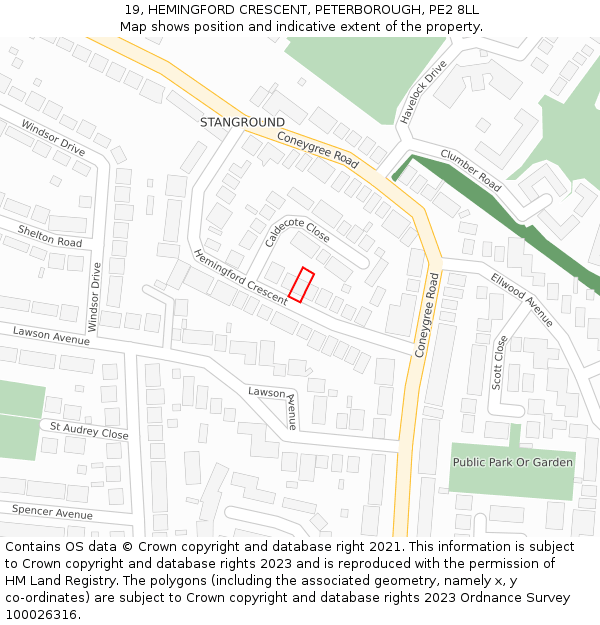 19, HEMINGFORD CRESCENT, PETERBOROUGH, PE2 8LL: Location map and indicative extent of plot