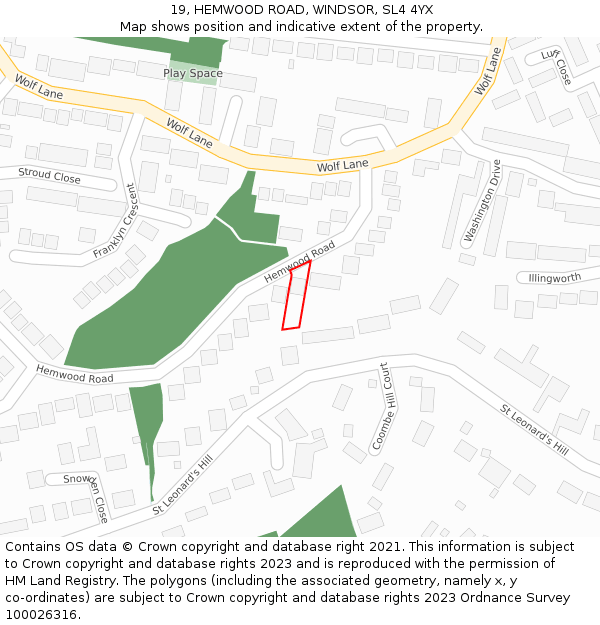 19, HEMWOOD ROAD, WINDSOR, SL4 4YX: Location map and indicative extent of plot