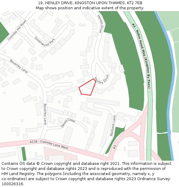 19, HENLEY DRIVE, KINGSTON UPON THAMES, KT2 7EB: Location map and indicative extent of plot