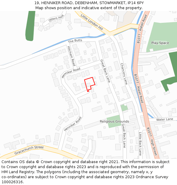 19, HENNIKER ROAD, DEBENHAM, STOWMARKET, IP14 6PY: Location map and indicative extent of plot