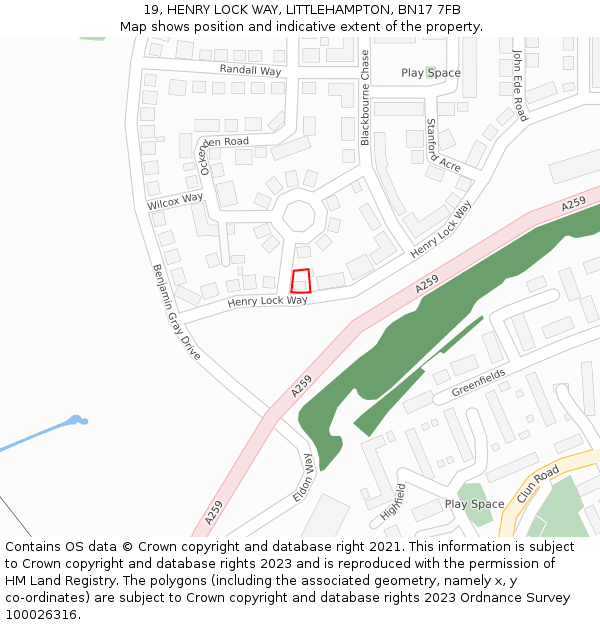 19, HENRY LOCK WAY, LITTLEHAMPTON, BN17 7FB: Location map and indicative extent of plot