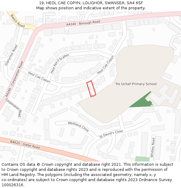 19, HEOL CAE COPYN, LOUGHOR, SWANSEA, SA4 6SF: Location map and indicative extent of plot