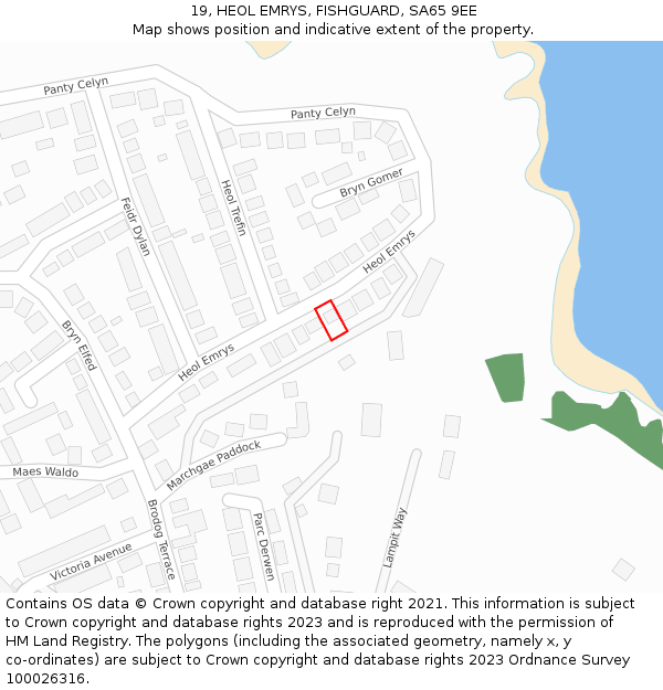 19, HEOL EMRYS, FISHGUARD, SA65 9EE: Location map and indicative extent of plot