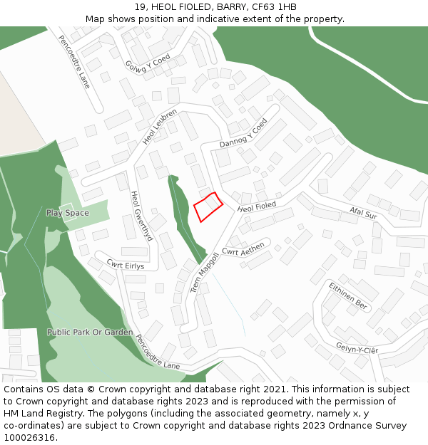 19, HEOL FIOLED, BARRY, CF63 1HB: Location map and indicative extent of plot