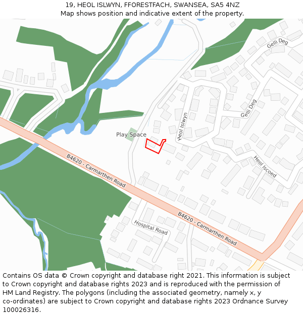 19, HEOL ISLWYN, FFORESTFACH, SWANSEA, SA5 4NZ: Location map and indicative extent of plot
