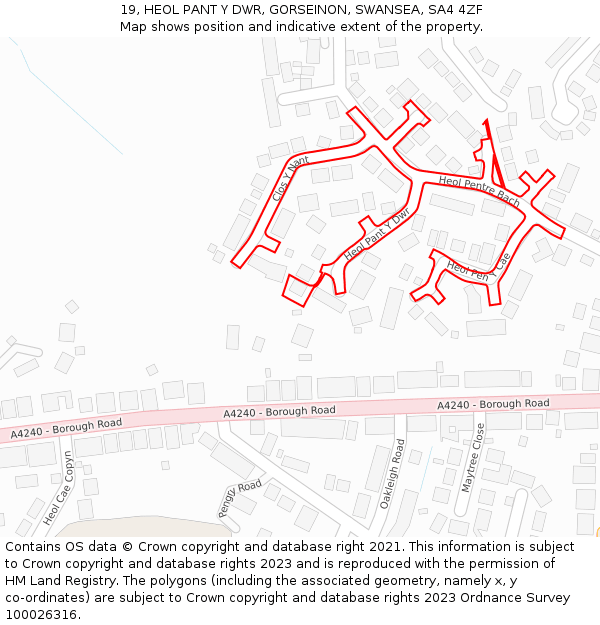 19, HEOL PANT Y DWR, GORSEINON, SWANSEA, SA4 4ZF: Location map and indicative extent of plot