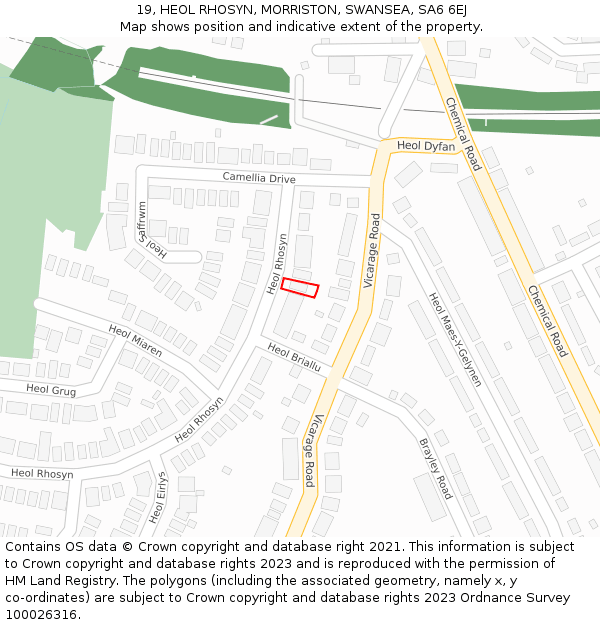 19, HEOL RHOSYN, MORRISTON, SWANSEA, SA6 6EJ: Location map and indicative extent of plot