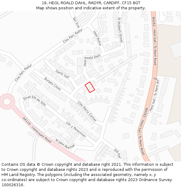 19, HEOL ROALD DAHL, RADYR, CARDIFF, CF15 8GT: Location map and indicative extent of plot