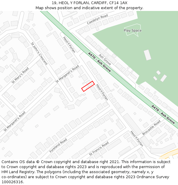 19, HEOL Y FORLAN, CARDIFF, CF14 1AX: Location map and indicative extent of plot