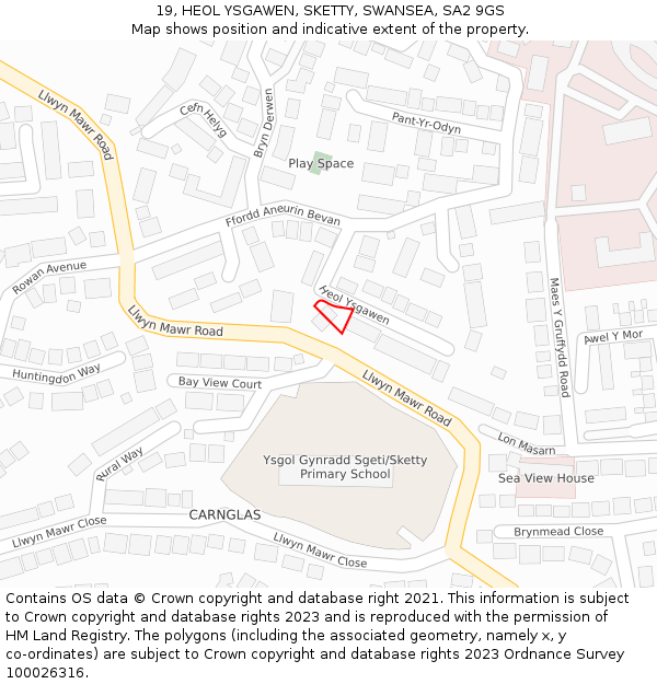 19, HEOL YSGAWEN, SKETTY, SWANSEA, SA2 9GS: Location map and indicative extent of plot