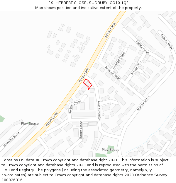 19, HERBERT CLOSE, SUDBURY, CO10 1QF: Location map and indicative extent of plot