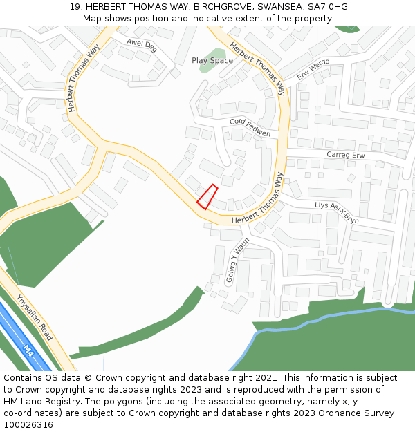 19, HERBERT THOMAS WAY, BIRCHGROVE, SWANSEA, SA7 0HG: Location map and indicative extent of plot