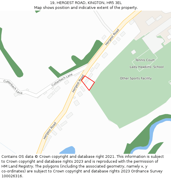 19, HERGEST ROAD, KINGTON, HR5 3EL: Location map and indicative extent of plot